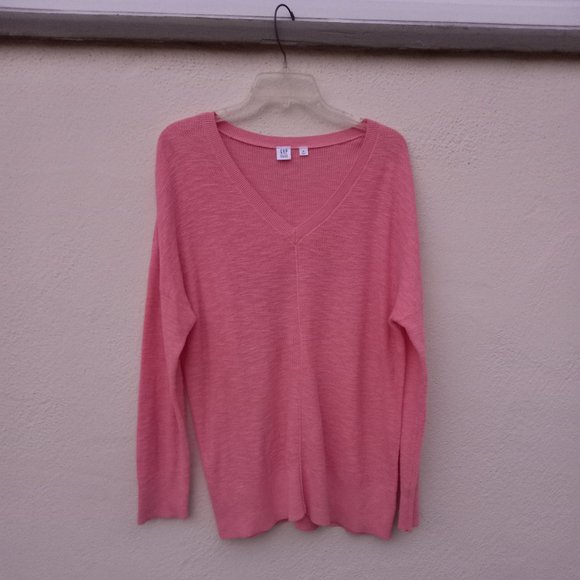 Pink 100% Cotton V Neck Sweater Size XL Eco Friendly Balletcore Spring - Picture 1 of 16
